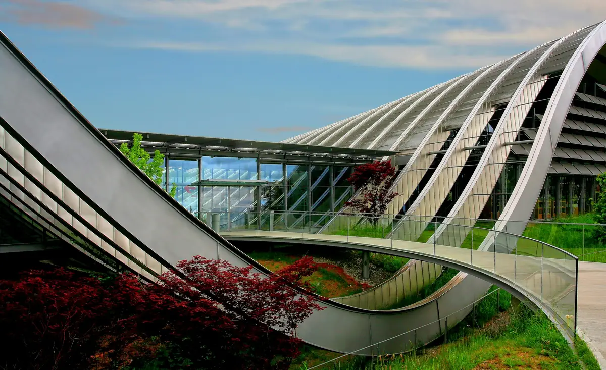 Modern building facade with geometric architecture